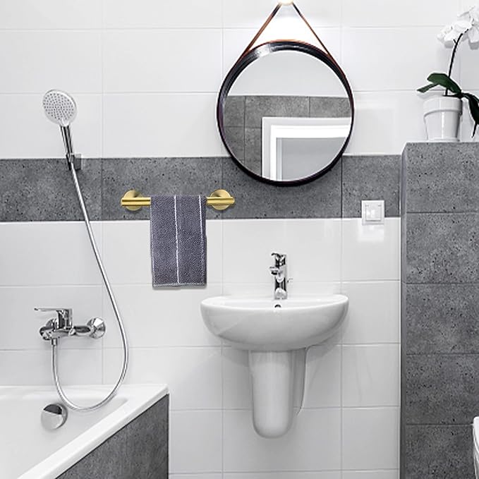 Nolimas Brushed Gold Bath Hand Towel Bar Single Bars Towel Rack Rod Classic Wall Mounted Stainless Steel Bathroom Towel Bar Toilet Kitchen Towel Shelf Single Layer,9inch