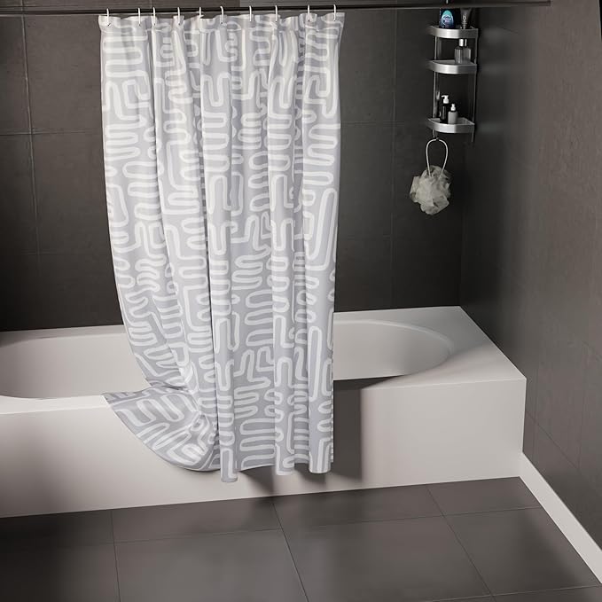 Encasa XO Shower Curtains for Bathroom 72x72 in with 10 Hooks | Waterproof Shower Liner Curtain | Premium Polyester Machine Washable Curtain for Bathroom - Boho Maze Grey