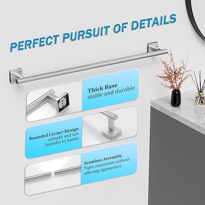 Alise 32 Inch Bathroom Towel Bar, SUS304 Stainless Steel Towel Racks for Bathroom, Towel Rack Wall Mounted Heavy Duty Hand Towel Holder Single Towel Bar, Brushed Nickel