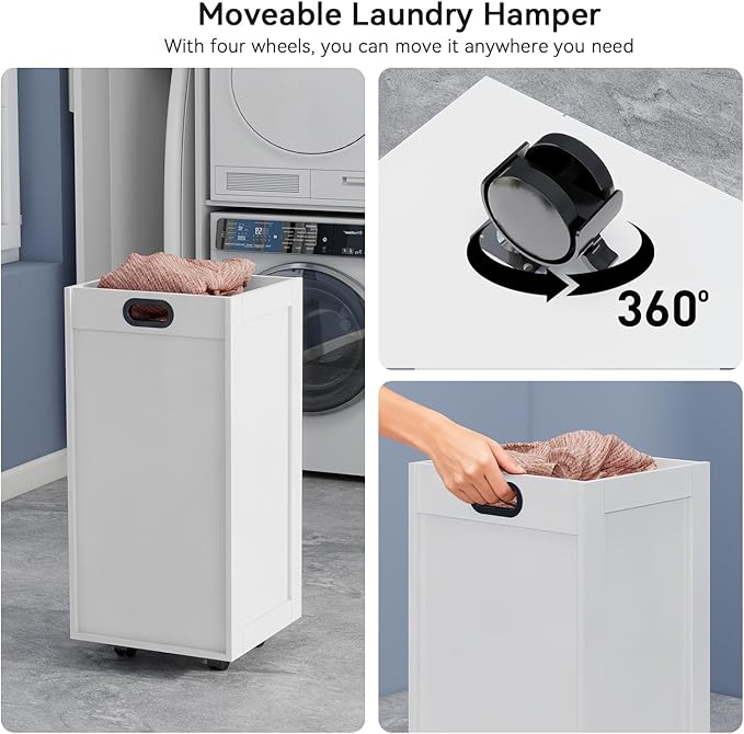 Laundry Hamper Cabinet, Laundry Cabinets and Storage with Multi Shelves, Hidden Movable Laundry Hamper Cabinet for Bathroom or Laundry Room Organization, White