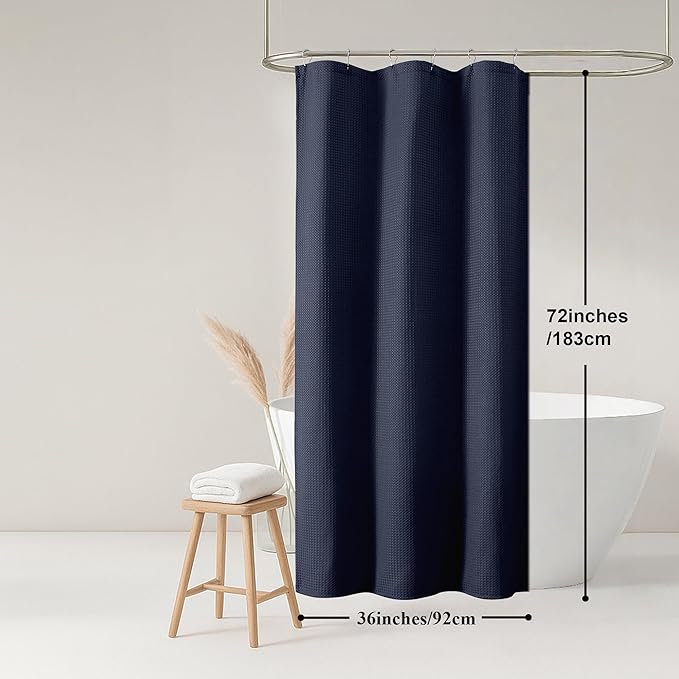 OWENIE Navy Blue Shower Curtain, Stall Small Waffle Weave Heavy Fabric Shower Curtains for Narrow Size Bathroom, Waterproof Soft Hotel Spa Luxury Bath Curtain Set, Machine Washable, 36x72 Inch
