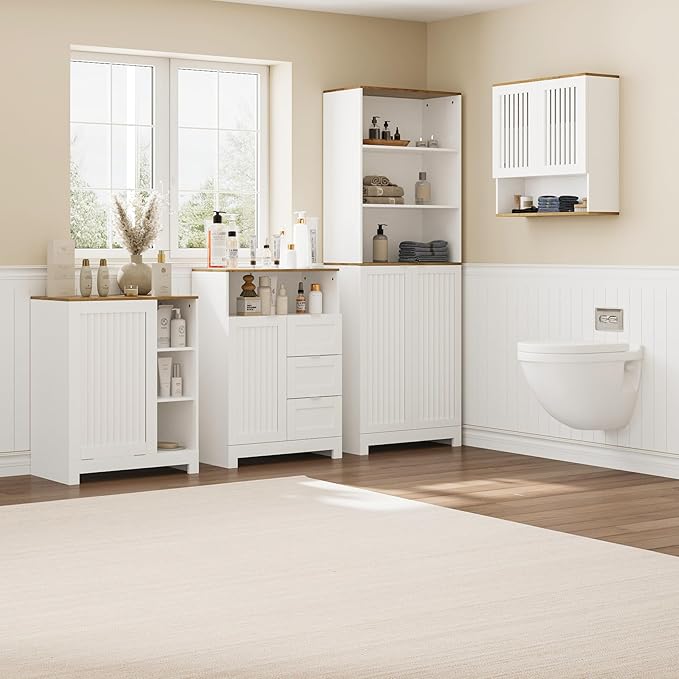 Kiasthome Bathroom Wall Cabinet, Medicine Cabinet with Louvered Doors & Adjustable Shelf, Over The Toilet Storage Cabinet for Laundry Room & Kitchen & Living Room