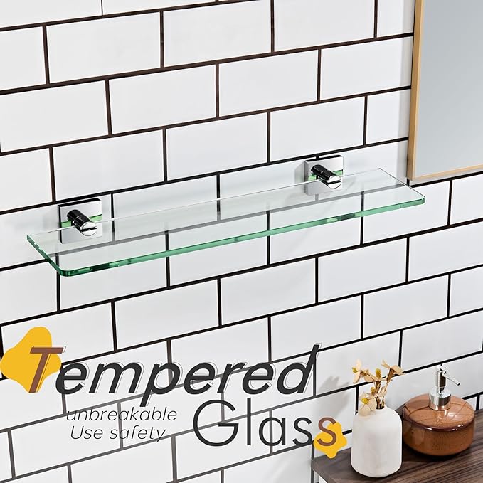 KOKOSIRI Bathroom Shelves Wall Mount 20-Inch Floating Glass Shelf Kitchen Hanging Rack Shower Storage, 2 Pack Polished Stainless Steel B1107CH-L20-P2