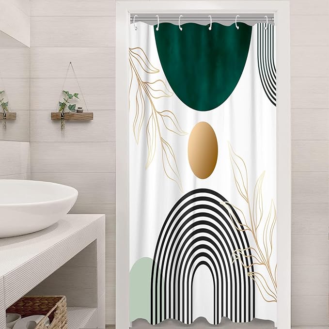 Aipon Green Mid Century Shower Curtain for Bathroom Abstract Boho Shower Curtain Modern Fabric Waterproof Shower Curtains for Bath (36'' × 72'', Green3)