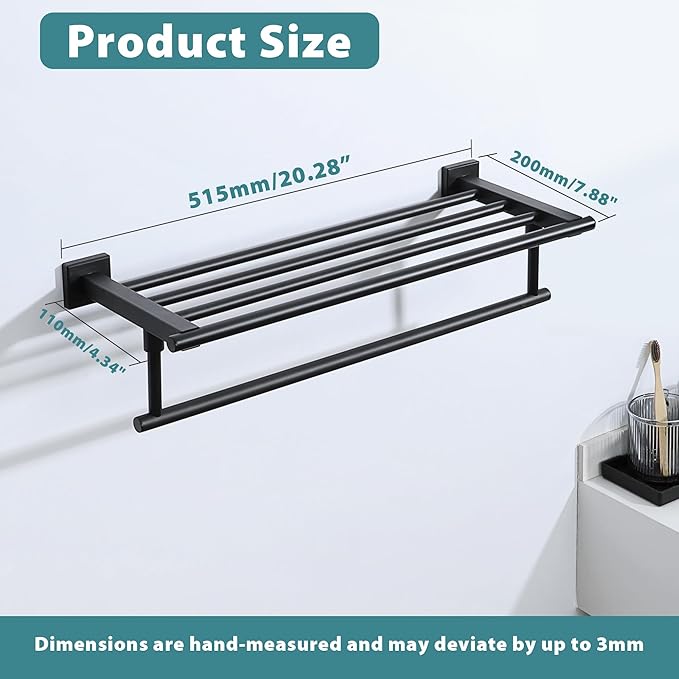 Alise 20 Inch Towel Racks for Bathroom Wall Mounted,Bathroom Towel Rack with Tower Bar,Double Towel Racks for Bathroom,SUS304 Stainless Steel Bathroom Towel Holder Matte Black