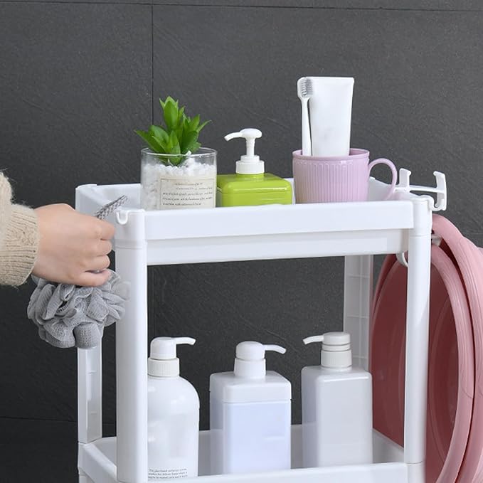 Narrow Freestanding Bathroom Shelf, Space Saving Storage Rack White Laundry Shelf for Bathroom Laundry Room Kitchen Bedroom Compact Areas (2 Tier)