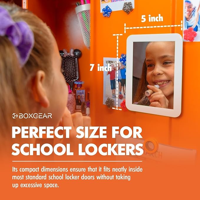 Boxgear Magnetic Locker Mirror - 5" x 7"- for School Locker, Bathroom, Household Refrigerator, Locker Accessory, Workshop Toolbox or Office Cabinet (White)