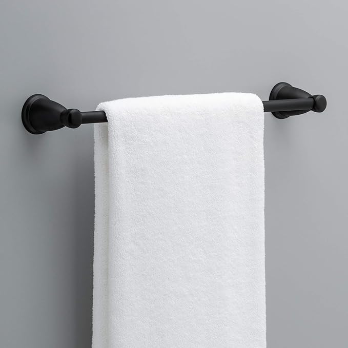 Franklin Brass Kinla 5-Piece Bathroom Set Matte Black 18" and 24" Towel Bar Racks, Toilet Paper Holder, Ring, Hook KIN5PC-MB