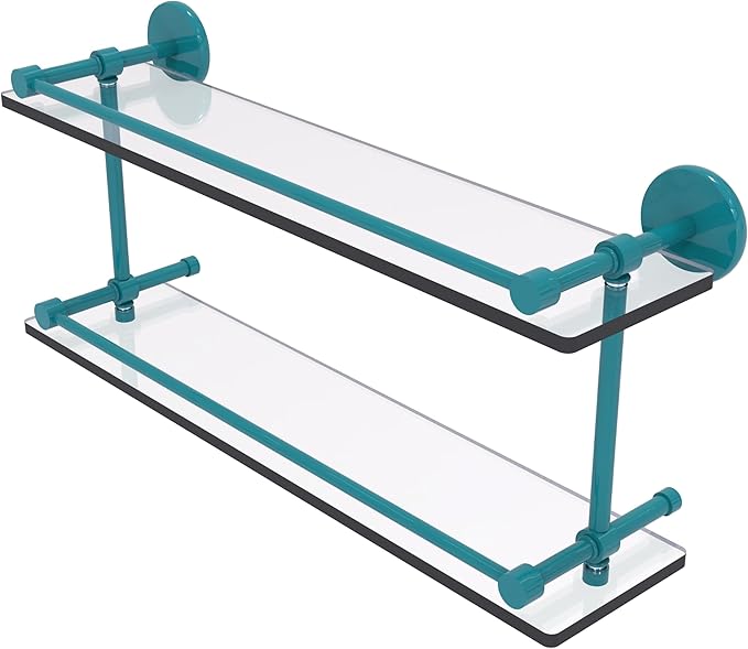 Allied Brass Prestige Skyline Collection Tempered Double Glass Shelf with Gallery Rail Glokzin Teal 22 Inch