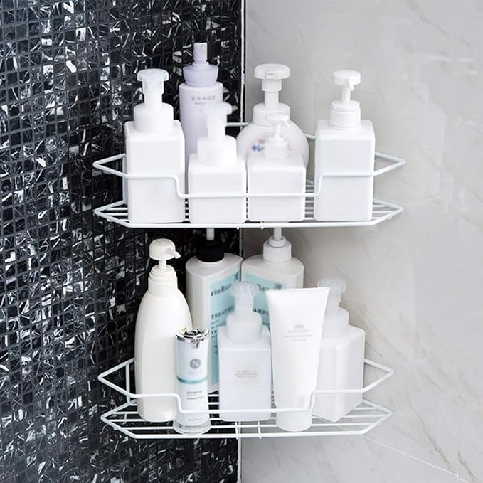 AGYH Bathroom Shelf Free Punch Corner Bathroom Wall Hanging Wrought Iron Triangle Kitchen Storage Rack (Color : White)
