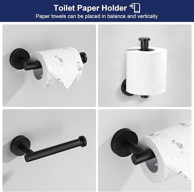 5 Pieces Matte Black Bathroom Hardware Set, 23.6-inch+15.35-inch Bathroom Towel bar SUS304 Stainless Steel Bathroom Towel Bar Set
