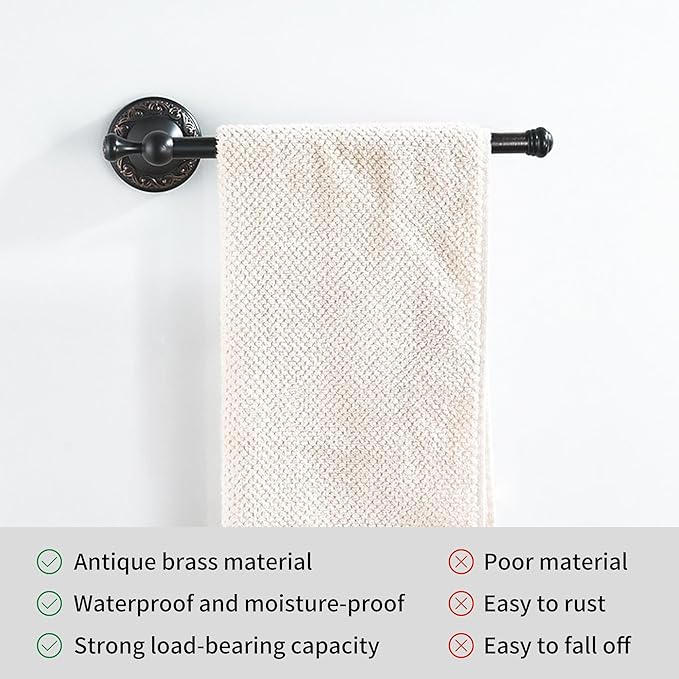 Oil Rubble Bronze Brass Bath Towel Holder Towel Rack, Wall Mounted Black Bathroom Hardware Accessories, Pattern Carving Design