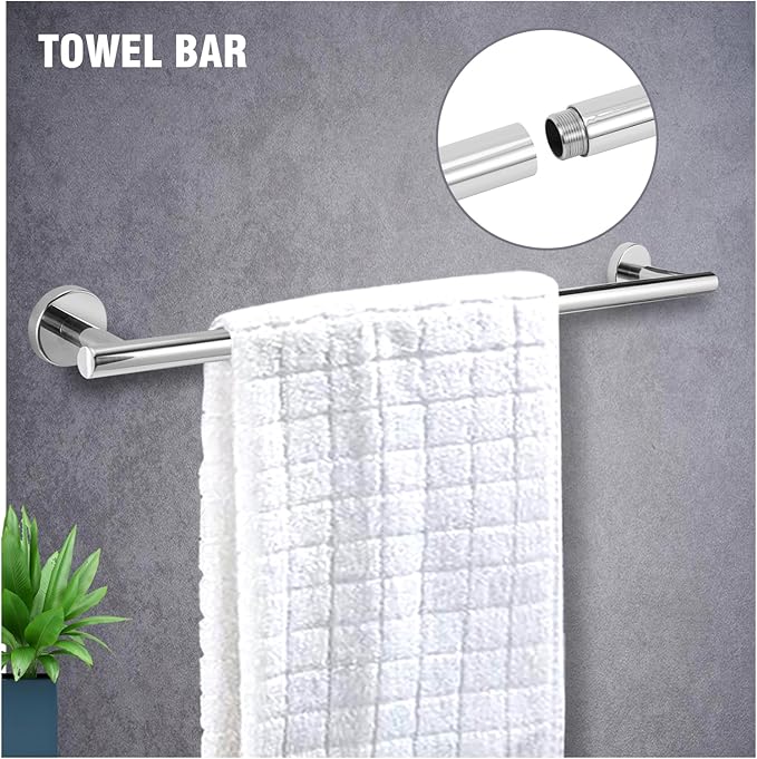 5-Piece Towel Racks for Bathroom, Stainless Steel Bathroom Accessories Set, Bathroom Towel Holder Wall Mounted, Sturdy Bath Towel Bar Set Bathroom Hardware Set (Chrome, 2 Pillar Paper Holder)