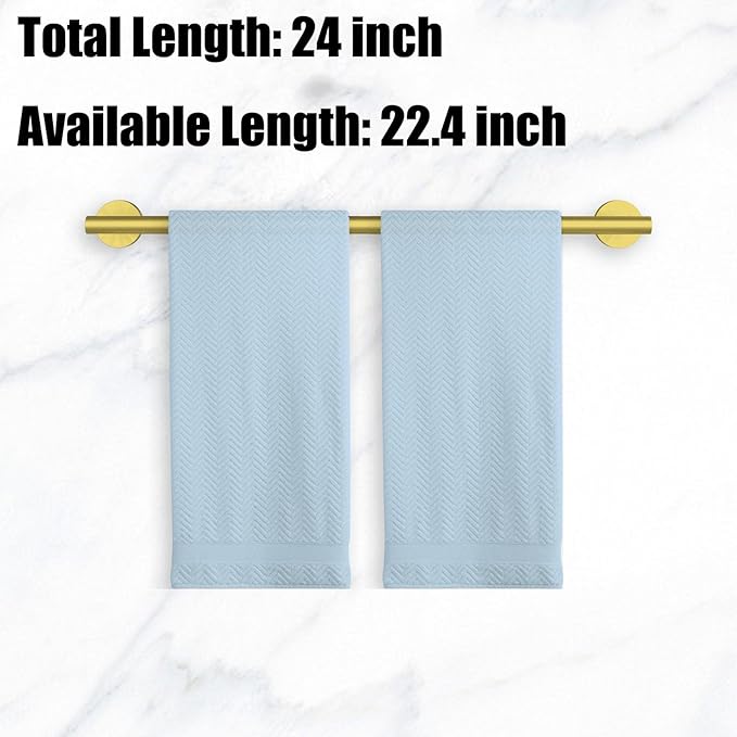 Newfun 24 Inch Brushed Gold Bath Towel Bar, 2Pcs Towel Racks for Bathroom Rod Classic SUS304 Stainless Steel Bathroom Towel Holder Wall Mounted