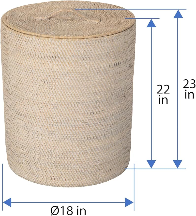 KOUBOO Loma Round Rattan Hamper Laundry Basket with Lid Removable, Natural Decor Style, Wicker Basket for Clothes Storage, Wicker Laundry Hamper