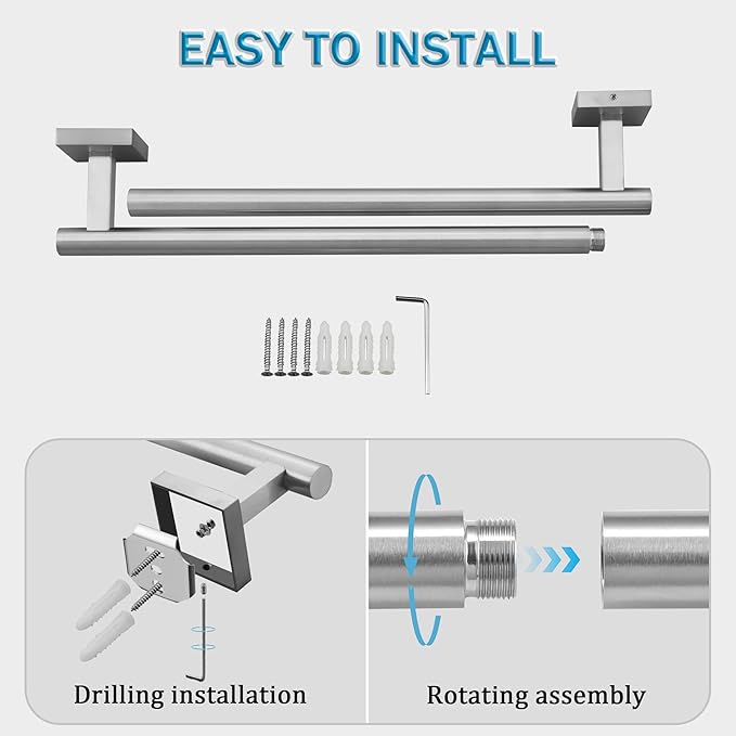 Alise 28 Inch Bathroom Towel Bar, SUS304 Stainless Steel Towel Racks for Bathroom, Towel Rack Wall Mounted Heavy Duty Hand Towel Holder Single Towel Bar, Brushed Nickel