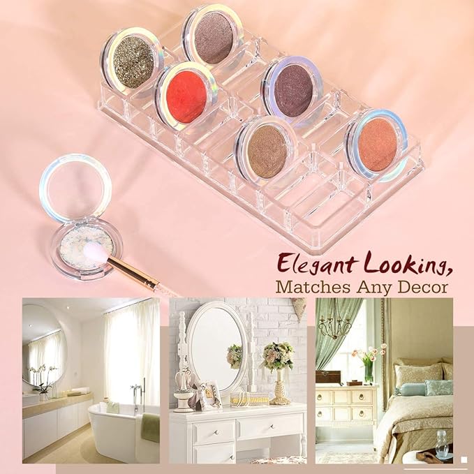Luxspire Acrylic Eyeshadow Organizer, Makeup Drawer Organizer 16 Slots Cosmetic Makeup Organizer for Pots, Eyeshadows, Mini Highlighter Blush Display Storage Case Beauty Care Holder Container - Clear