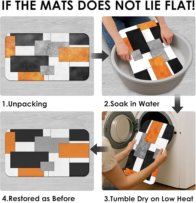 Orange Geometric Shower Curtain Set with Toilet Lid Cover and Non-Slip Rugs for Bathroom, Black White Grey Checkered 4 Pcs Shower Curtain, Modern Abstract Bathroom Set with 12 Hooks