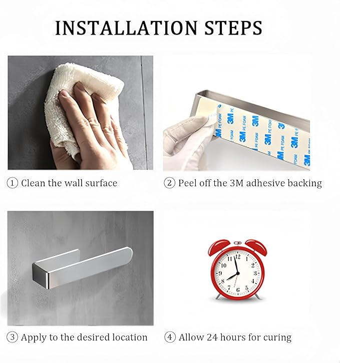 SEIDO Hand Towel Holder, Heavy Duty Self Adhesive Towel Bar ?€? No Drill Stick on Wall, SUS 304 Stainless Steel Towel Rack for Small Bathroom, Kitchen, RV, Brushed Nickel