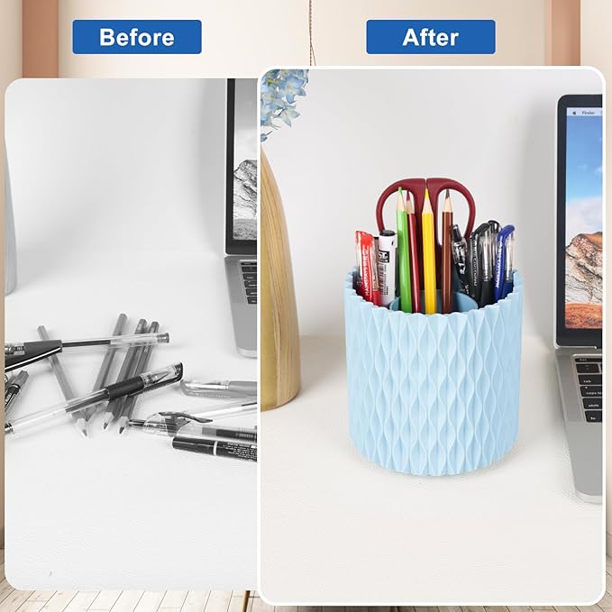 Makeup Brush Holder Organizer-360?? Rotating Makeup Brush Storage,Pencil Pen Holder Cup,Desk Accessories,5 Slot Make up Brushes Cup, for Vanity Desktop Bathroom Countertop (Light Blue)