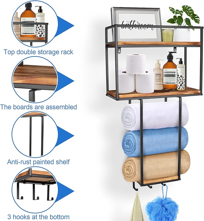 MOUGIGI Towel Rack Wall Mounted - Space-Saving Design for Small Bathrooms - Versatile Organizer for Towels, Blankets, and More - Ideal for RVs and Hotels