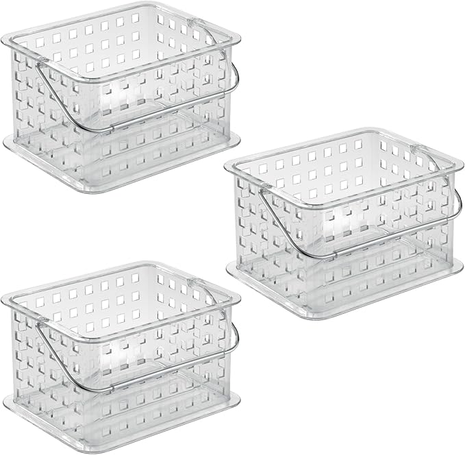 iDesign Small Clear Shower Caddy with Handle, Portable Shower Organizer for Dorm or Bathroom, 3-Pack