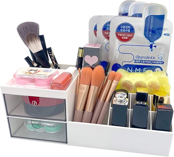 Marknor Cosmetic/Makeup Vanity Organizer Box, Mini Desk Storage for Office Supplies, Bathroom Counter or Dresser, White