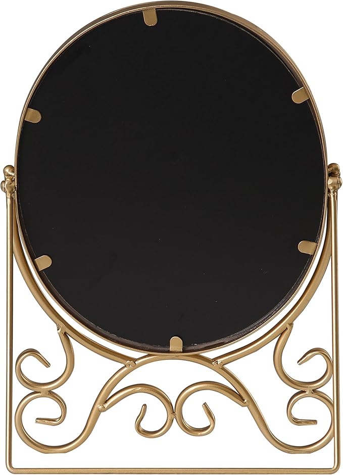 Vintage Gold Standing Mirror 10 X 15 Inch, Metal Framed Oval Table Mirror, Antique Makeup Mirror with Stand for Desk, Vanity Mirrors Tabletop for Living Room Bathroom Bedroom Shelf