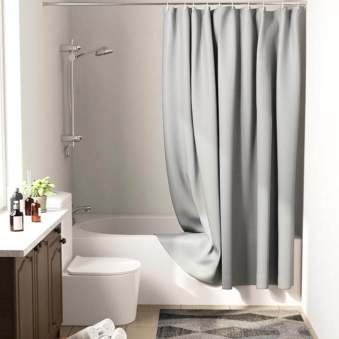 Encasa XO Luxury Jacquard Shower Curtain ZZ Light Grey 72x84 in | Rustproof, Wrinkle-Free, Water-Repellent & Machine Washable | Elegant Heavy Fabric for Bathroom Decor & Bathtub Use