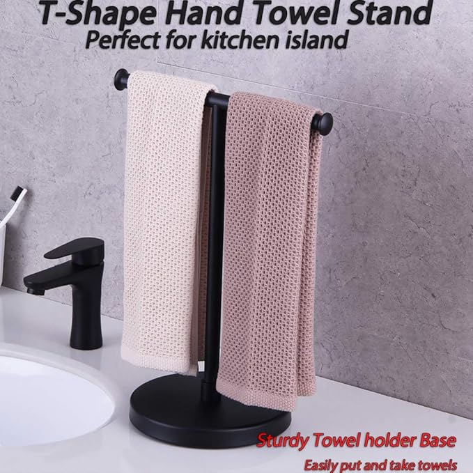 GERZWY SUS 304 Stainless Steel Hand Towel Holder Standing Tree Rack for Bathroom Vanities Countertop, Matte Black DZY024-BK