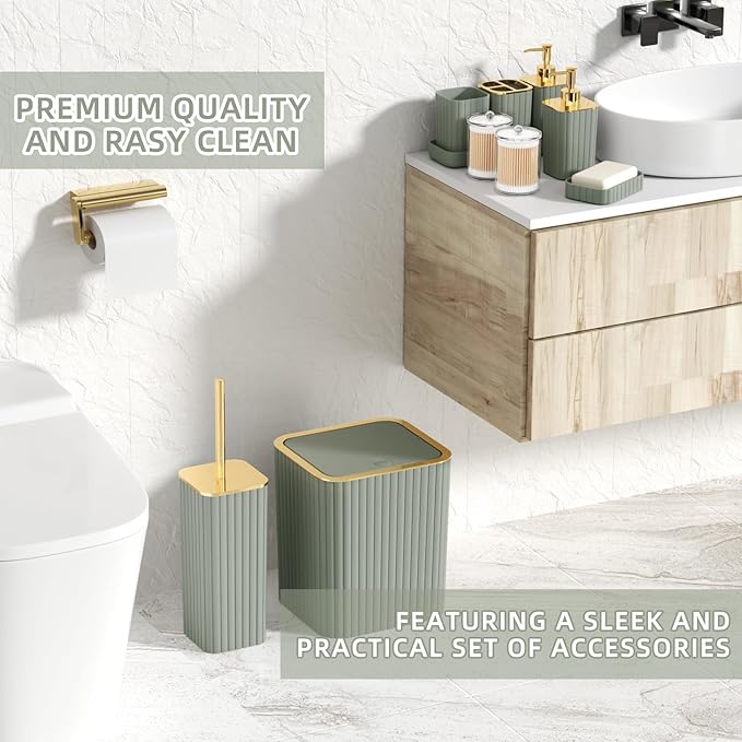 XLHOMO Bathroom Set - 26PC Bathroom Set with Shower Curtain and Rugs, Bathroom Accessory Set, Sage Green Bathroom Accessories Set, Trash Can & Soap Dispenser