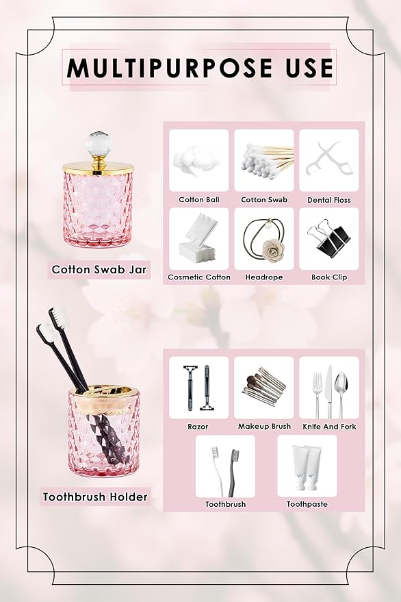 Pink Bathroom Accessories, 4Pcs Pink Bathroom Accessory Set Complete, Toothbrush Holder Set, Soap Dispenser, Qtip Holder, Tumbler, Perfect for Bathroom Decor and Vanity