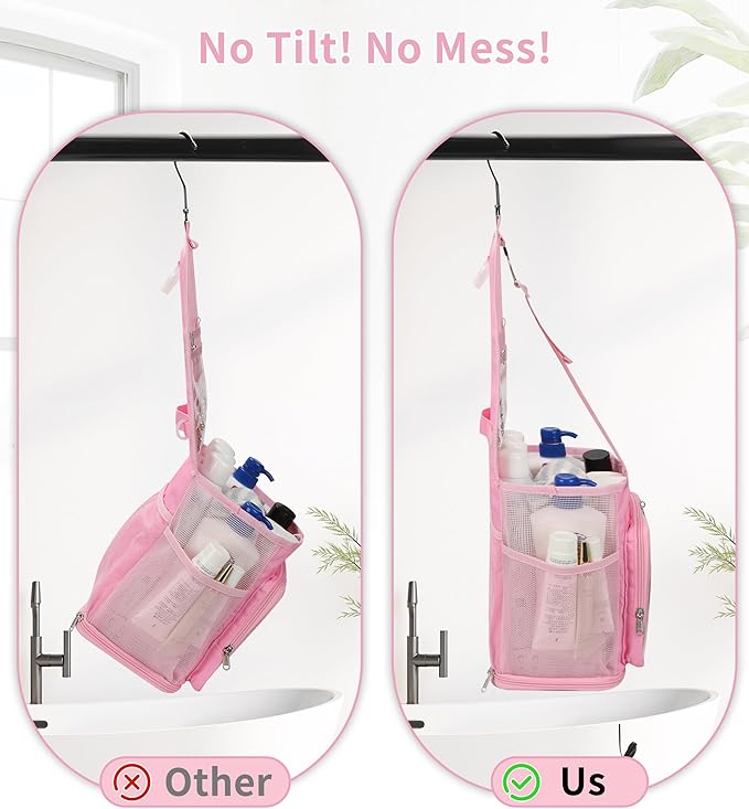 Ethereal Shower Caddy Portable, Mesh Shower Caddy Bag for College Dorm Room Essentials, Hanging Shower Bag for Gym, Camping, Beach(Pink)
