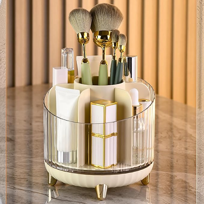 Makeup Box 360?? Rotating Storage Box Makeup Organizer Box Make Up Case Cosmetic Case Make Up Organizers And Storage Makeup Organizer Suitable For Dressing Room, Bedroom, Bathroom Cute Stuff (White)