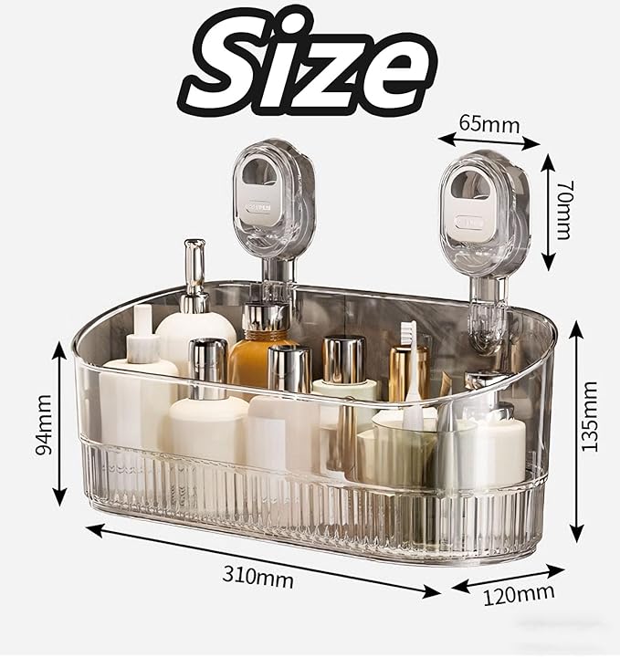 2026 No-Drill Bathroom Suction Storage Box-Large Capacity & Strong Load-Bearing, No Drill Bathroom Shelves, Suction Storage Rack, Removable Hanging Storage Basket, Ripple Acrylic Wall Shelf (1PC-C)