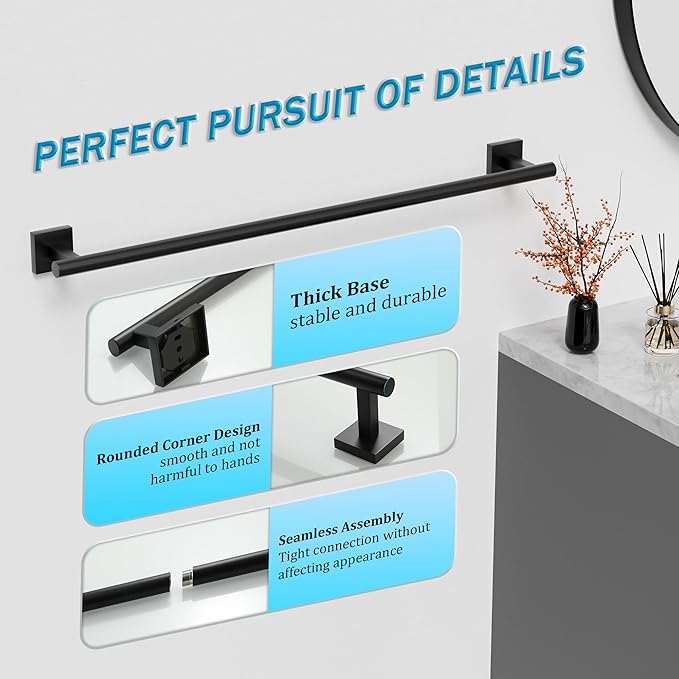 Alise 32 Inch Bathroom Towel Bar, SUS304 Stainless Steel Towel Racks for Bathroom, Towel Rack Wall Mounted Heavy Duty Hand Towel Holder Single Towel Bar, Matte Black
