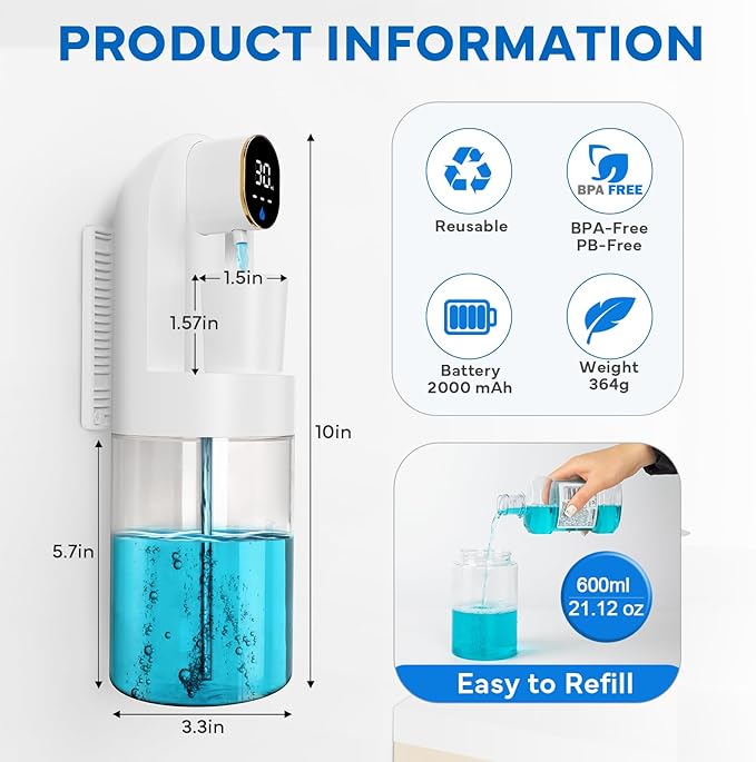 Automatic Mouthwash Dispenser for Bathroom, 21.12 oz Touchless Smart Mouth Wash Dispensers Bathroom Accessories Set with 4 Magnetic Cups, 4 Modes Wall Mounted Mouth Wash Dispenser for Home & Kids