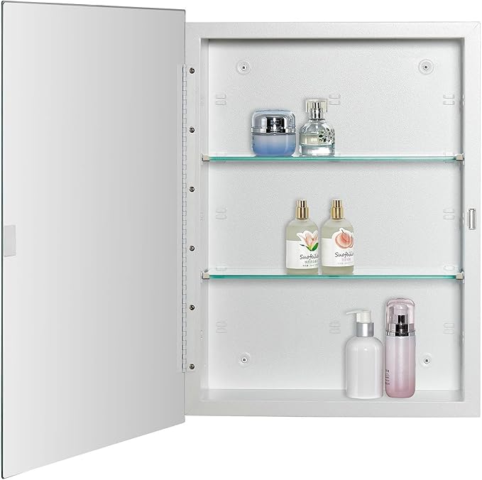 IDYLLOR Bathroom Medicine Cabinet with Beveled Edge Mirrored Door 16 x 22 inch, Recessed or Surface Mount, with Adjustable Glass Shelves
