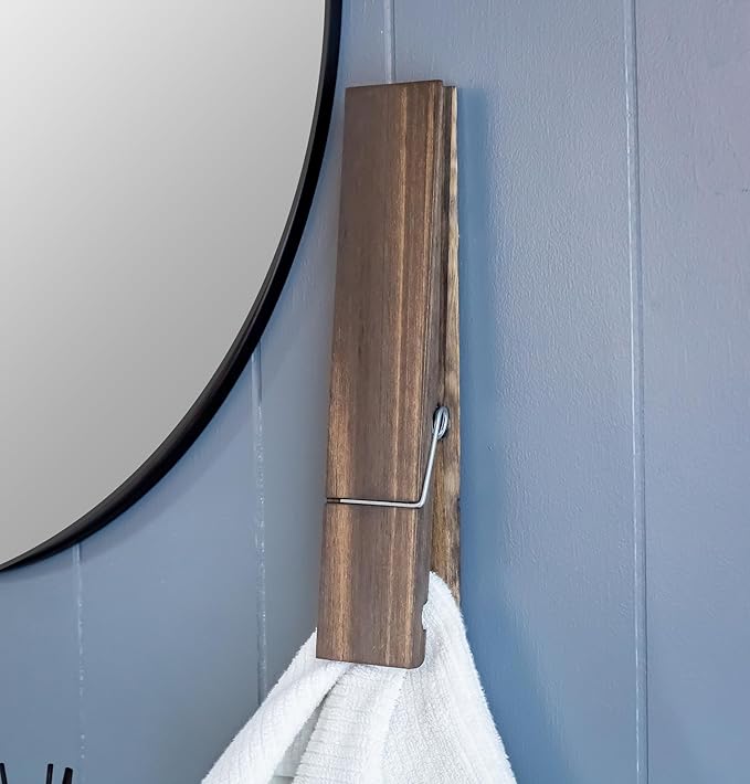 Giant Clothespin Bathroom Towel Holder | Huge 12” Clothes pin | Farmhouse Bathroom décor | Laundry Room or Nursery décor | Towel Rack or Hook | Bathroom Accessories wall décor (2 Jacobean)