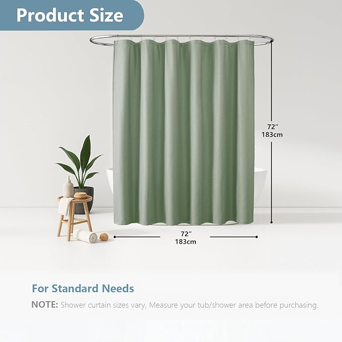 OVZME Berry Sage Green Shower Curtain - 3D Embossed Textured Shower Curtains for Bathroom, Boho Waffle Green Shower Curtains, Luxury Hotel Cloth Bath Curtain for Bathroom, 72Wx72H, Sage Green