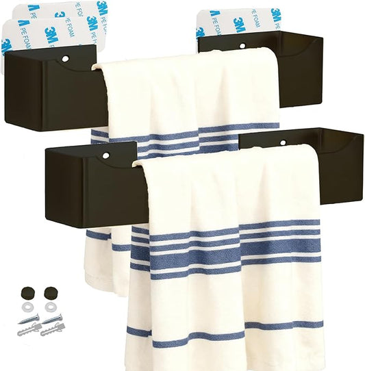 Self Adhesive Hand Towel Holder/Towel Ring,Stainless Steel Hand Towel Bar Rustproof Stick on Wall-Towel Rack for Bathroom/Kitchen (2, Matte Black, 9 Inch)