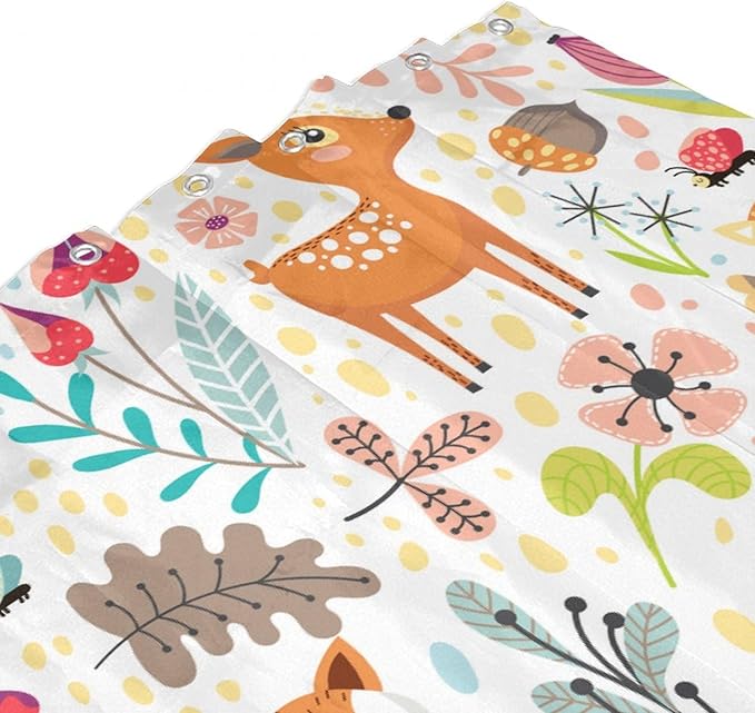 Kids Baby Woodland Shower Curtain Animals Cartoon Girls Children's Cute Cartoon Funny Colorful Weeds Plants Fox Waterproof Fabric Bathroom Decor 72x84 Inches(183x214cm), Style-13