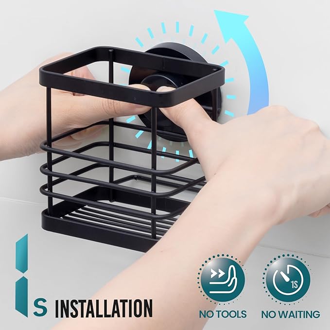 TAILI Patented Suction Cup Toothbrush Holder, Stainless Steel Anti-Puddling Shower Toothbrush Holder, No Drilling Removable Organizer for Bathroom Toothpaste, Razor, Kitchen and Office Items, Black