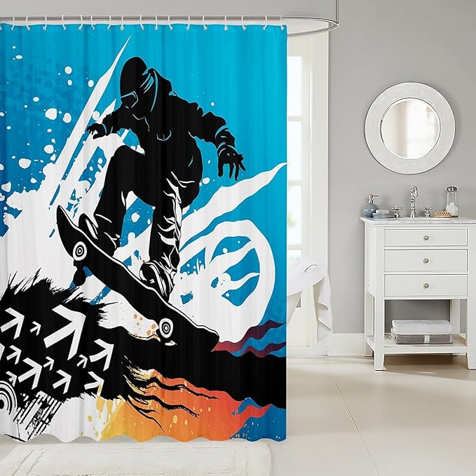Feelyou Ski Slope Shower Curtain for Winter Seasonal Sport Bathroom Fabric Shower Curtain Set Telfer and Snowboarding Bath Curtain Stalls Bathtubs Decor Arrow Waterproof Curtains 72"x78"