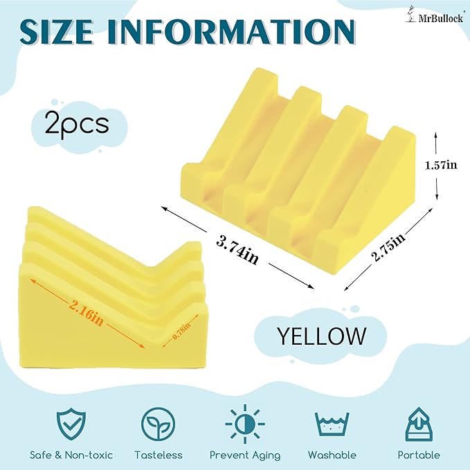 Silicone Soap Dish for Bar Soap Holder for Shower Bathroom Self Draining Waterfall Drying Tray Keep Soap Bars Dry Clean & Easy Cleaning (Yellow, 2)