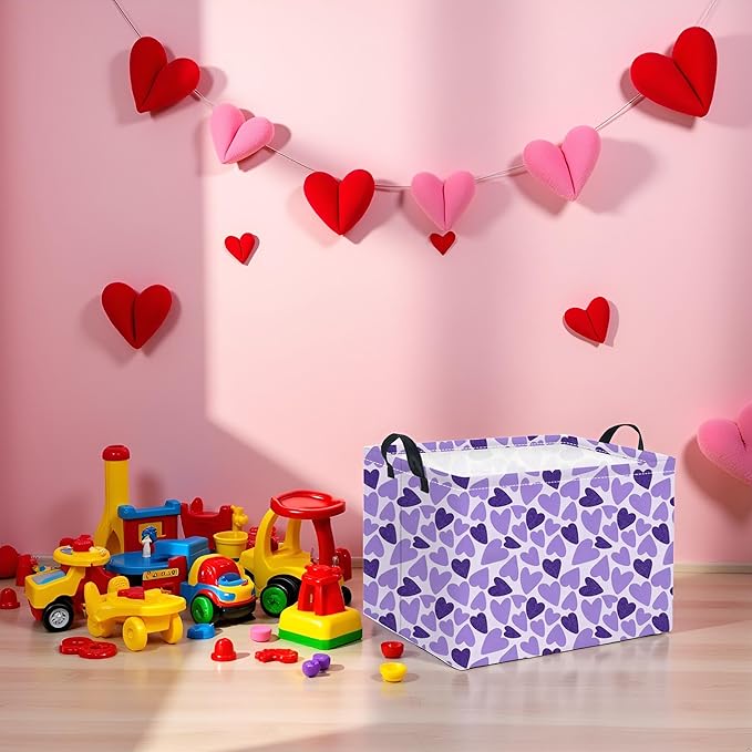 Rectangular Valentines Basket for Women Girls Storage Bin Organizer Box Shelf Room Decor(Double Purple Heart)