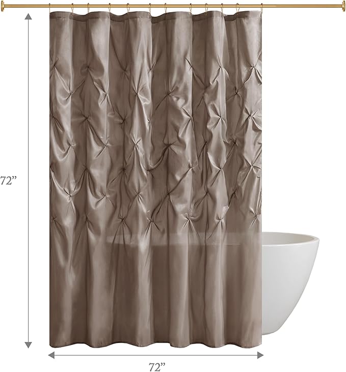 Madison Park Laurel Semi-Sheer Taupe Shower Curtain – Lightweight Faux Silk Fabric, 72x72 in, Light Filtering, Modern Style Bathroom Curtain Textured Tufting Detail Modern Mid-Century Bathroom Decor