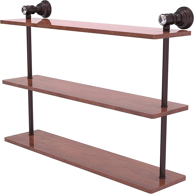 Allied Brass CC-5-22-IRW Carolina Crystal Collection 22 Inch Triple Wood Shelf, Antique Bronze