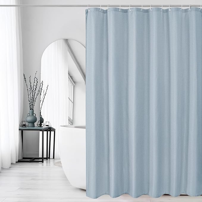 Gibelle Fog Blue Shower Curtain, Waffle Weave Textured Fabric Shower Curtain for Bathroom - Soft Cloth & Hotel Spa Luxury, Water Repellent, Machine Washable, 72X72, Fog Blue