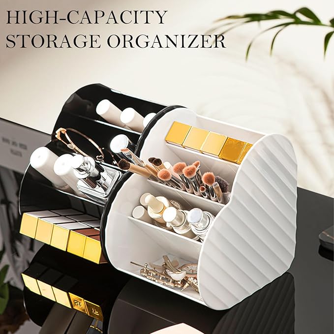 Heart-Shaped Slanted Makeup Organizer – 4-Compartment Tiered Storage, Durable Food-Grade Material, Stylish Vanity & Desk Cosmetic Holder (White)